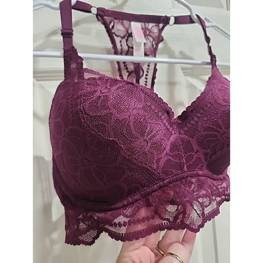 Victoria's‎ Secret PINK Push-up Pigeonnant Lace Underwire Bra Sz  S (D-DD) Wine